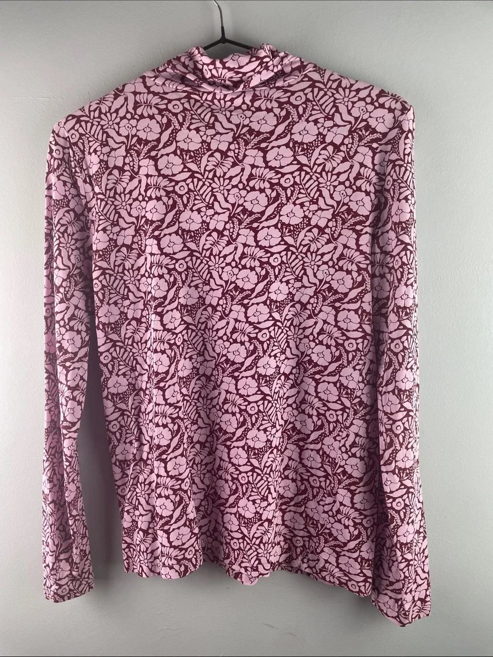 J. Crew Floral Pink and Burgundy Long Sleeve Turtleneck Size S